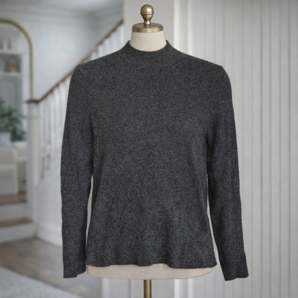 Eileen Fisher Wool Blend Mock Neck Long Sleeve Sweater Charcoal Grey XS
